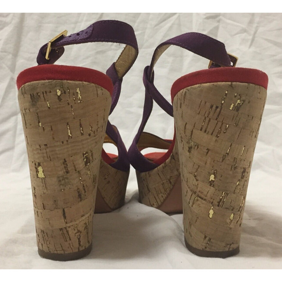 KATE SPADE New York Cork Wedge Red Purple Slingbacks Sz 7.5 M - Picture 5 of 6